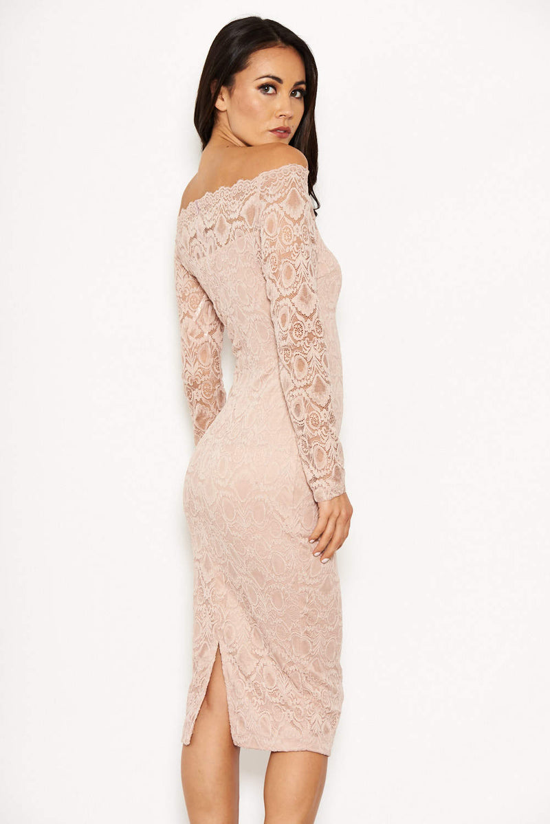 Lace Nude Dress With Sleeves AX Paris Lace Nude Dress With Sleeves AX Paris