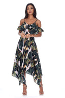 Leaf Print Frill Detail Maxi Dress