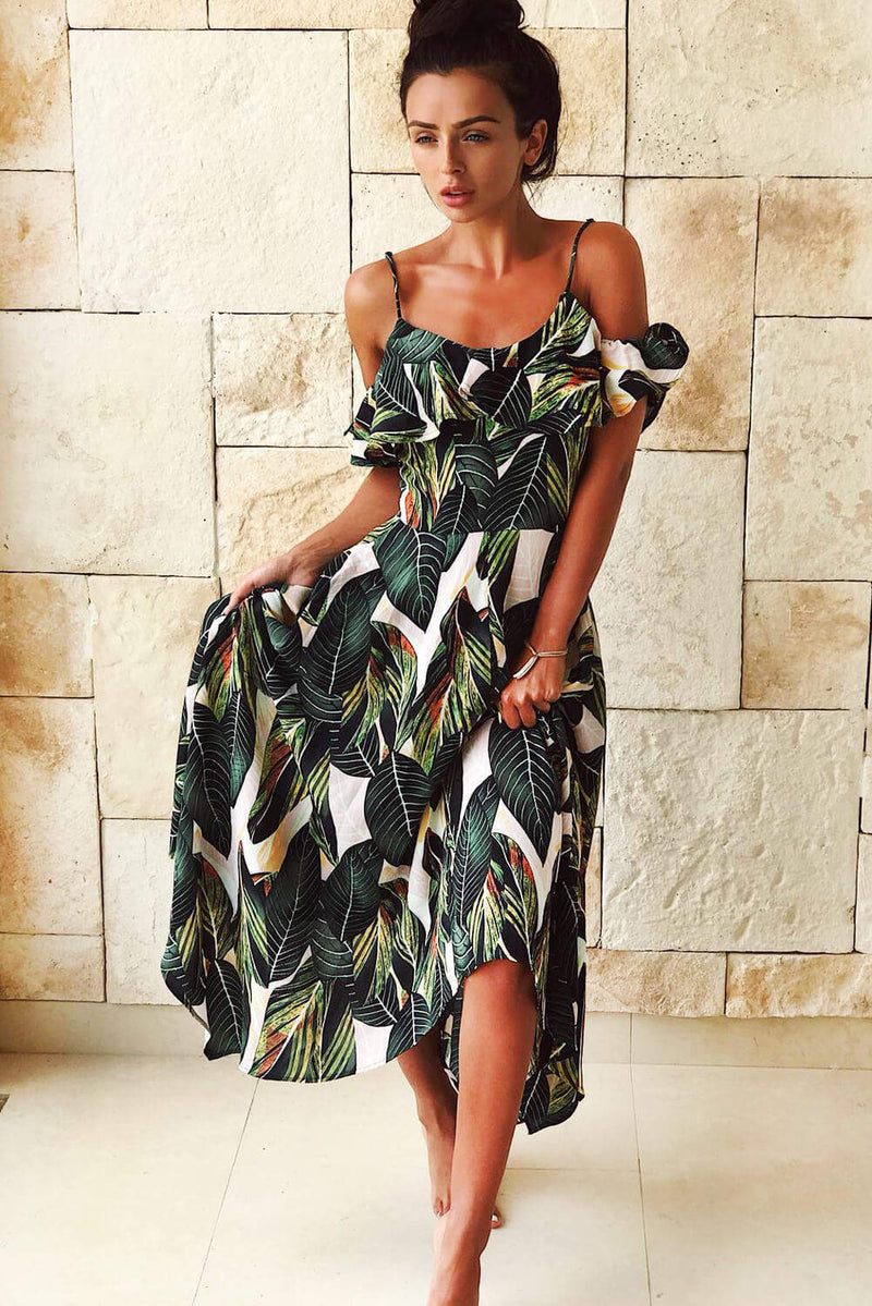 Leaf Print Frill Detail Maxi Dress AX Paris Leaf Print Frill Detail Maxi Dress AX Paris