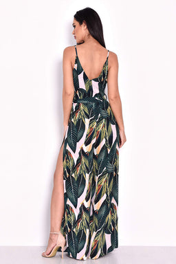 Leaf Print Wrap Front Jumpsuit