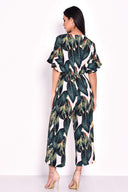 Leaf Printed Frill Detail Wrap Front Jumpsuit