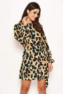 Leopard Print Buckle Waist Shift Dress