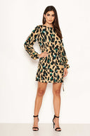 Leopard Print Buckle Waist Shift Dress