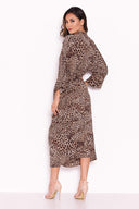 Leopard Print Elasticated Waist Midi Wrap Dress