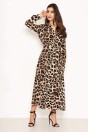 Leopard Print Long Sleeve Shirt Maxi Dress
