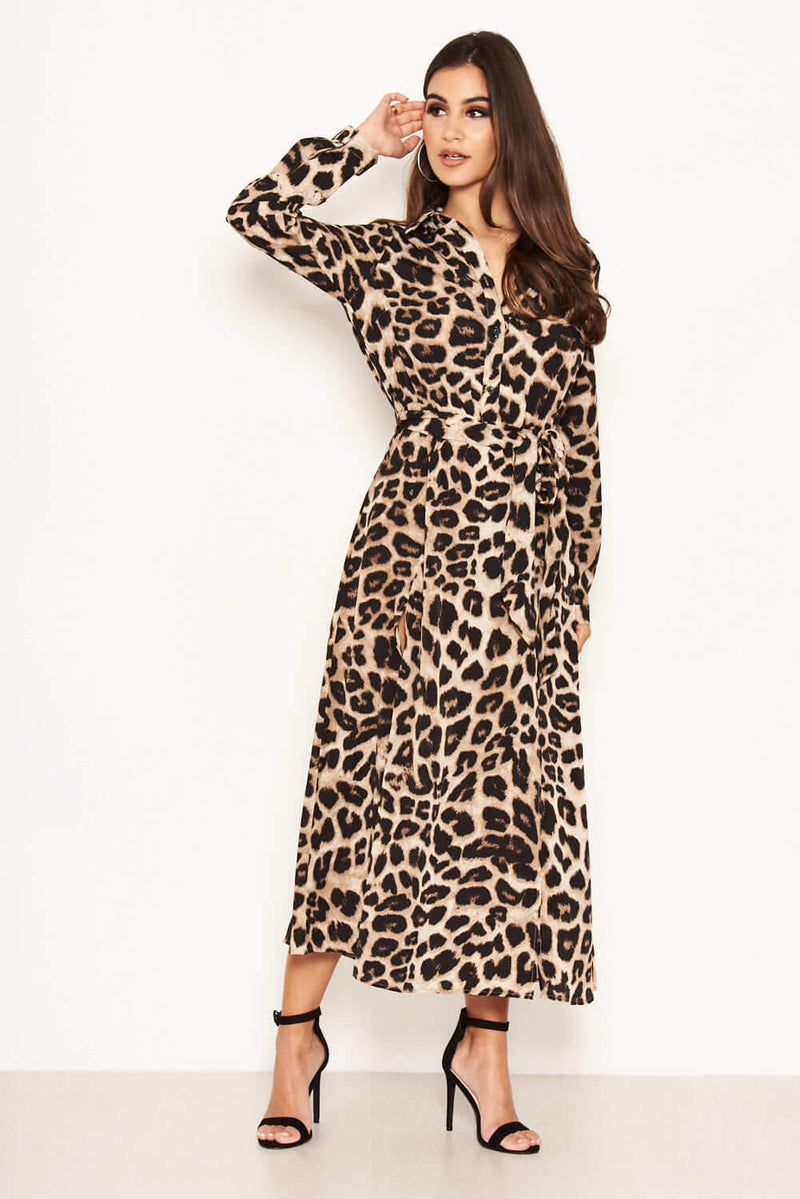 long sleeve maxi leopard print dress Plus Size Leopard Print Surplice Maxi Dress Leopard Print / 4XL