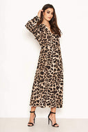 Leopard Print Long Sleeve Shirt Maxi Dress