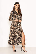 Leopard Print Long Sleeve Shirt Maxi Dress