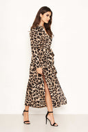 Leopard Print Long Sleeve Shirt Maxi Dress