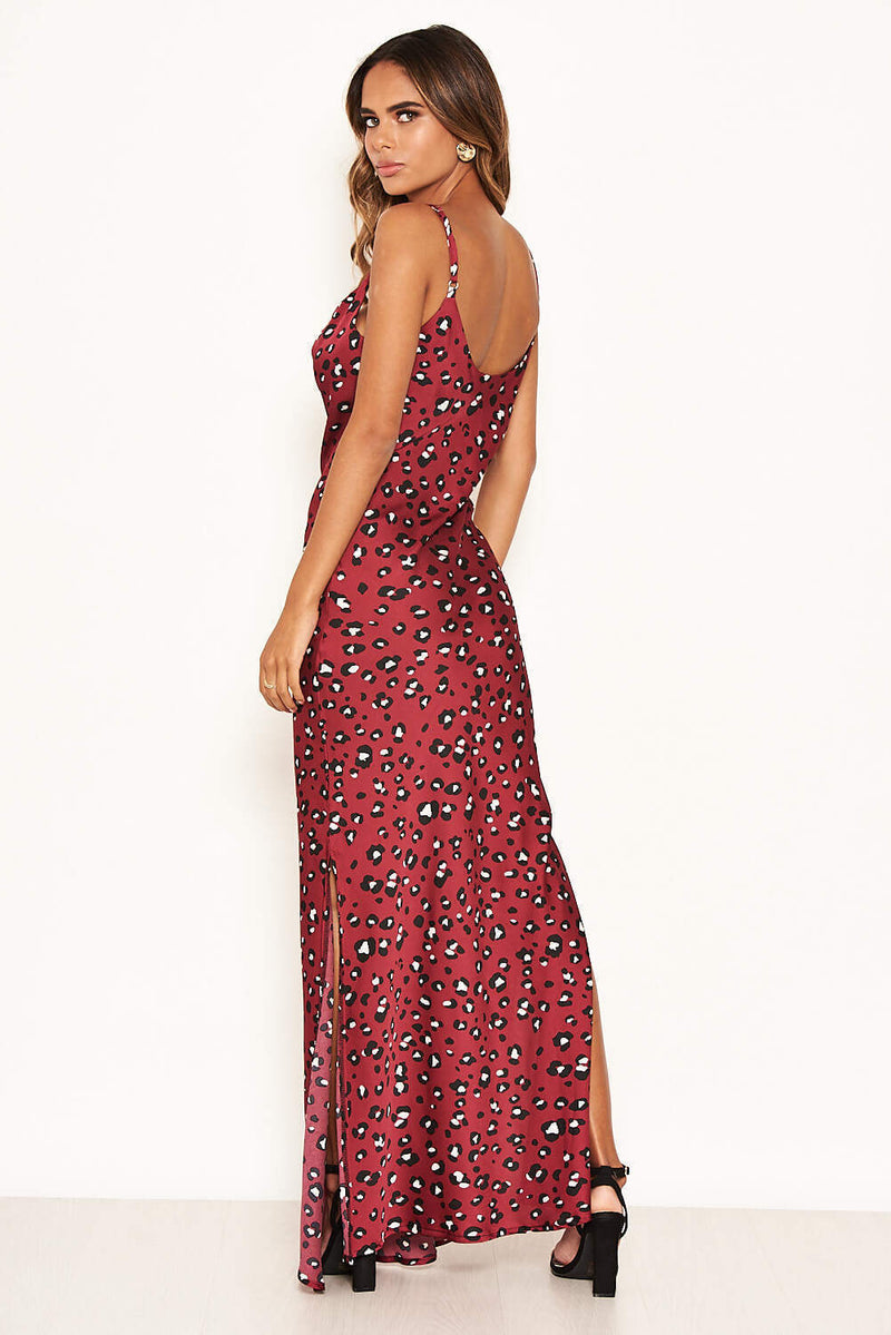 Leopard Print Maxi Cowl Neck Slip Dress