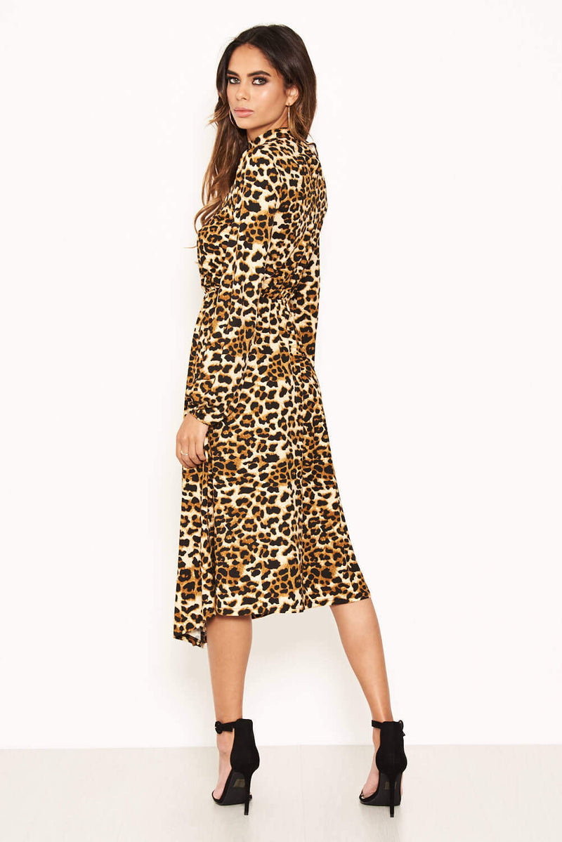 Leopard Print Side Split Midi Dress