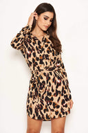 Leopard Print Tie Waist Shirt Dress