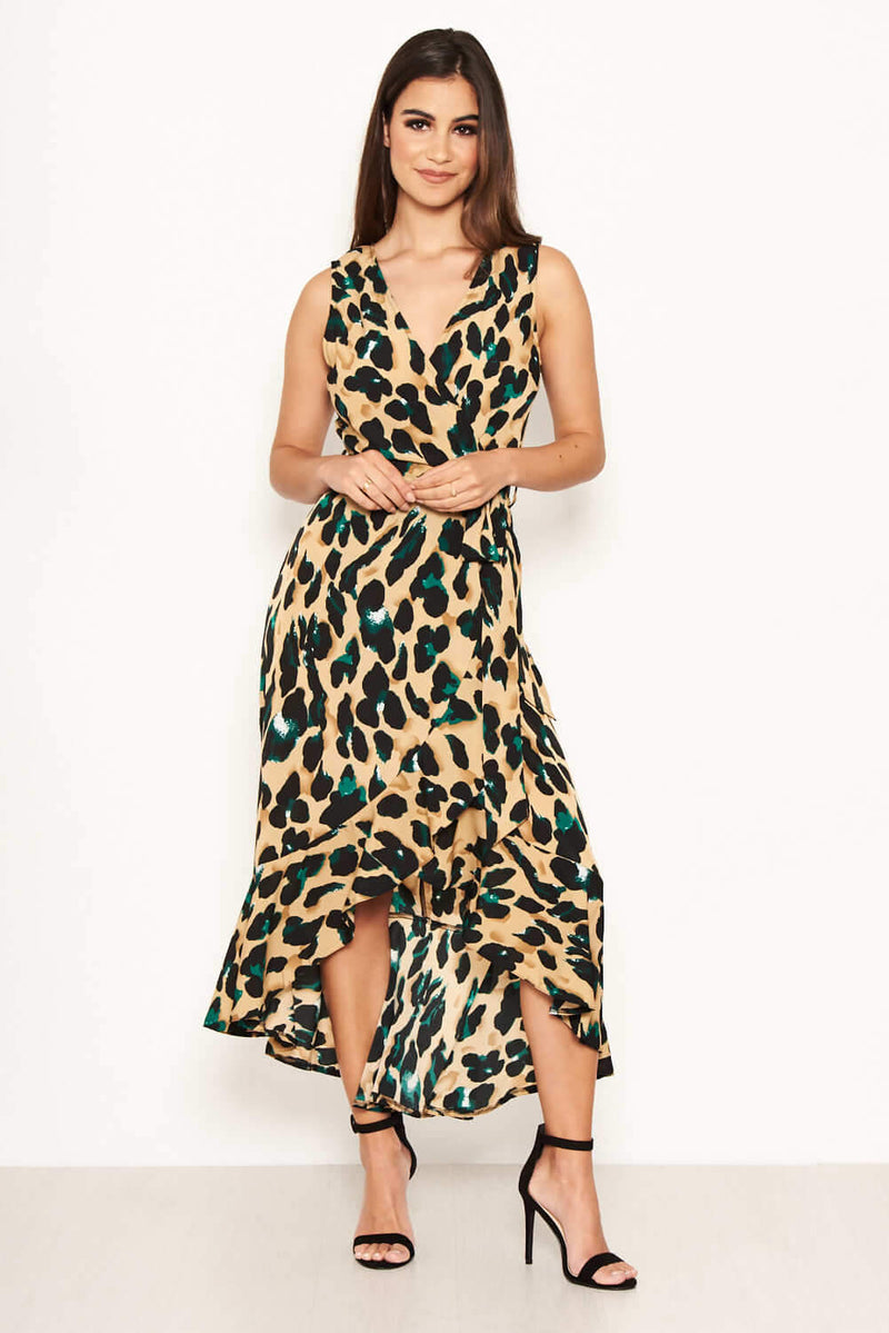 Leopard Print Wrap Frill Maxi Dress AX Paris