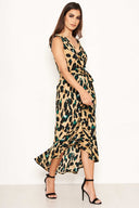 Leopard Print Wrap Frill Maxi Dress