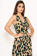 Leopard Print Wrap Frill Maxi Dress