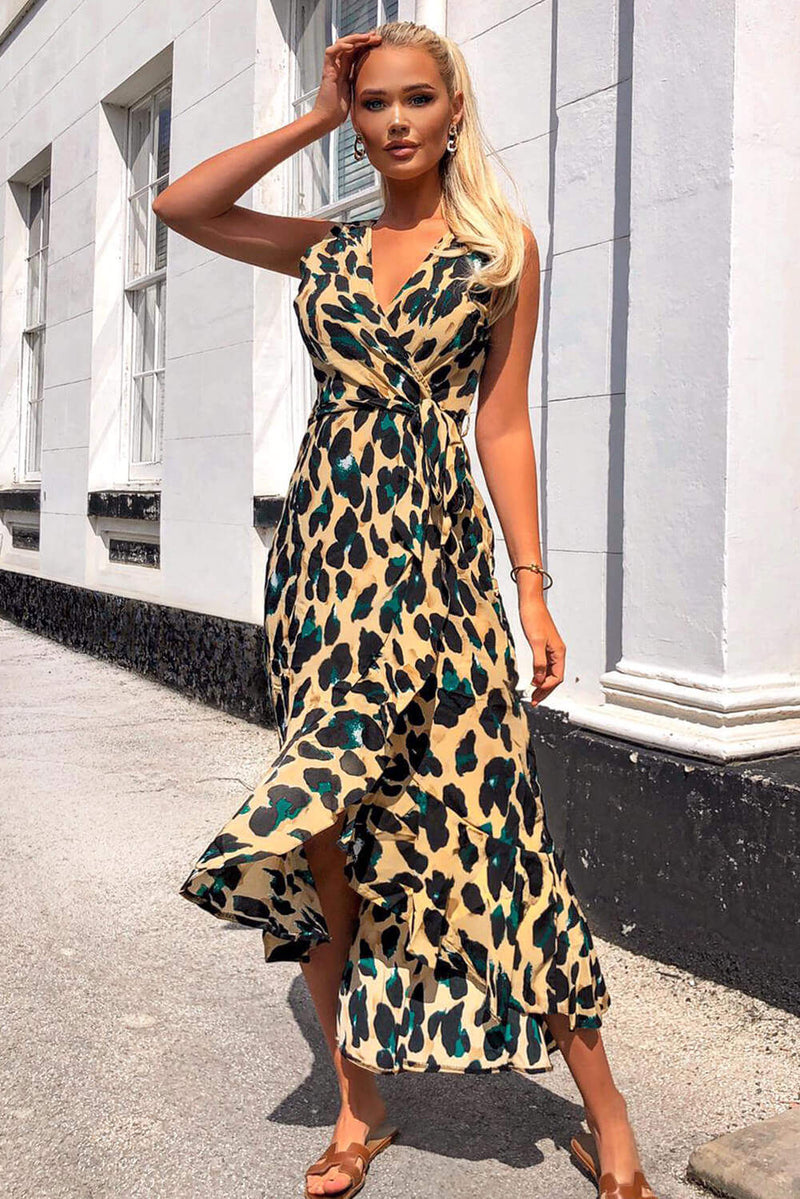 Leopard Print Wrap Frill Maxi Dress AX Paris Leopard Print Wrap Frill Maxi Dress AX Paris