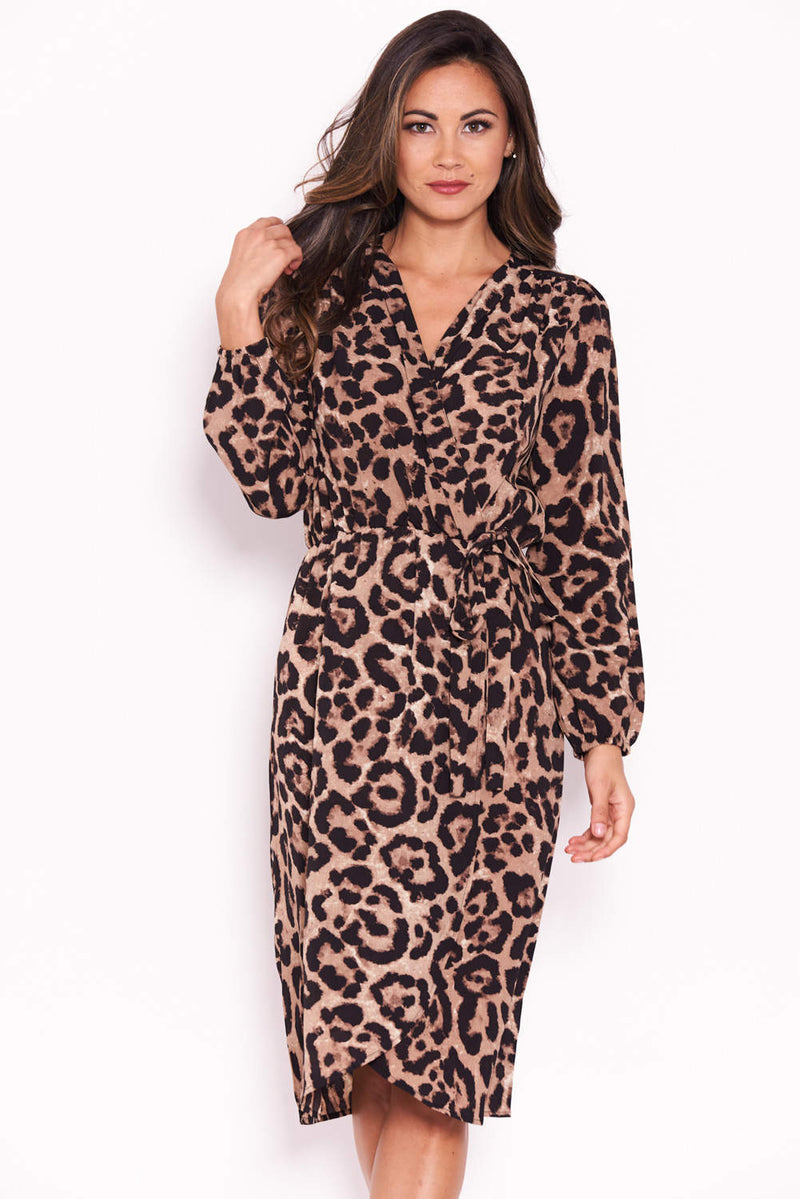 Animal Print V-Neck Wrap Dress