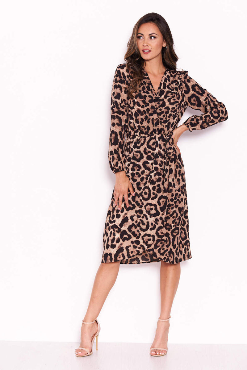 Animal Print V-Neck Wrap Dress