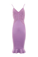 Lilac Crochet Detail Frill Midi Dress