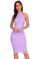 Lilac Halter Neck Lace Midi Dress