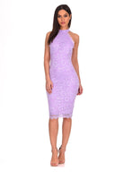 Lilac Halter Neck Lace Midi Dress