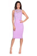 Lilac High Neck Crochet Bodycon Dress