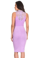 Lilac High Neck Crochet Bodycon Dress