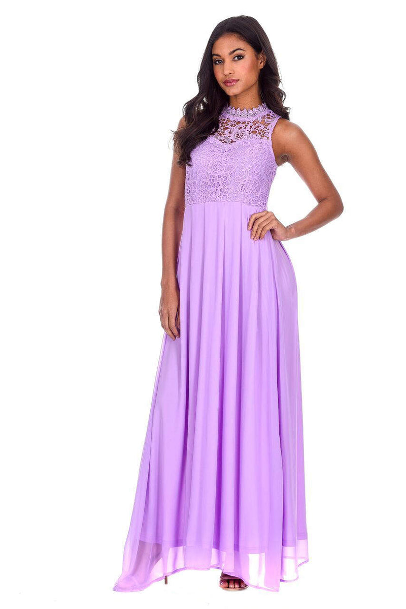 Lilac High Neck Crochet Maxi Dress