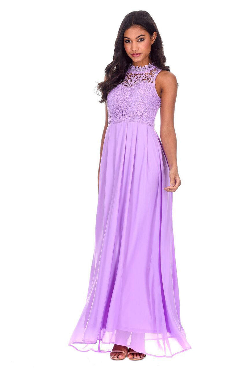 Lilac High Neck Crochet Maxi Dress