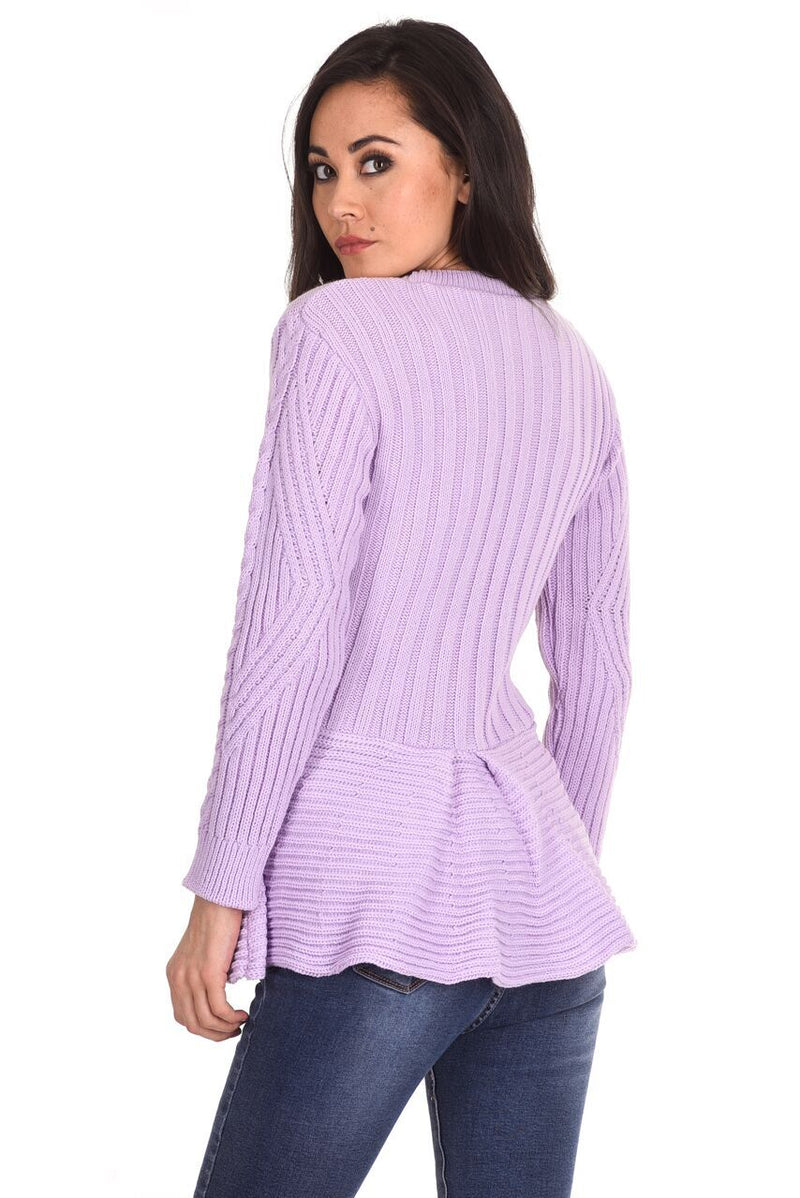 Lilac Peplum Knitted Jumper