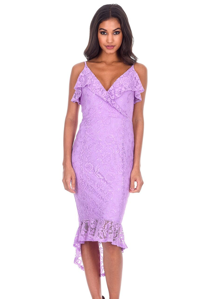 Lilac Lace Fishtail Hem Bodycon Dress