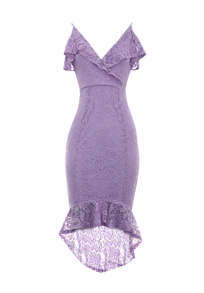 Lilac Lace Fishtail Hem Bodycon Dress