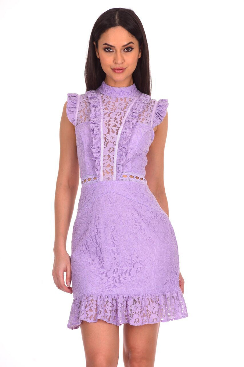 Lilac Lace Frill Detail Dress
