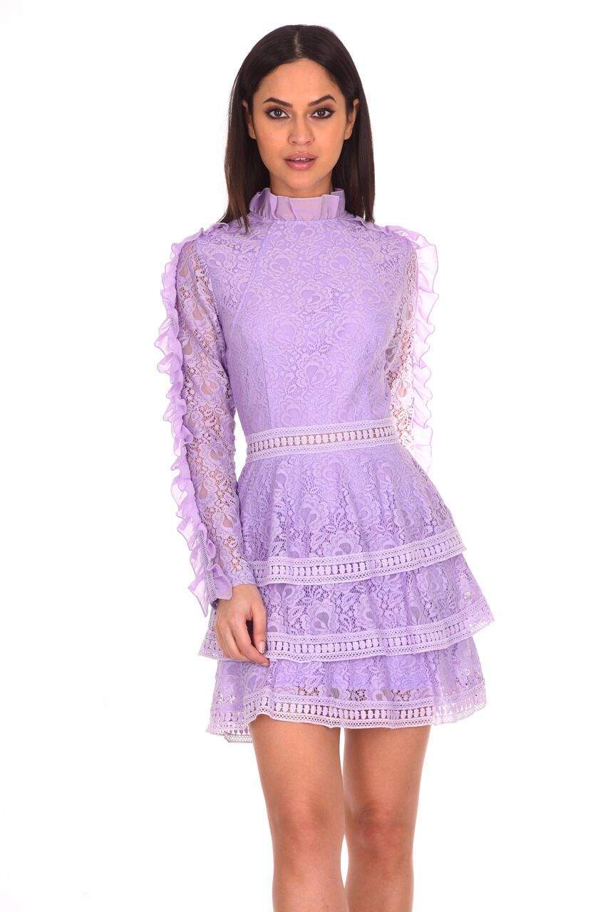 Lilac Lace Tiered Mini Dress – AX Paris