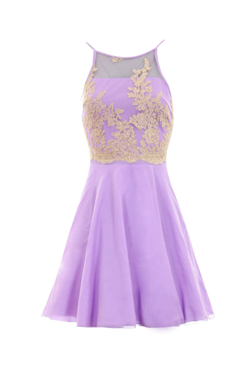 Lilac Mesh Gold Embroidered Skater Dress AX Paris Lilac Mesh Gold Embroidered Skater Dress AX Paris