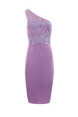 Lilac One Shoulder Sequin Embroidered Bodycon