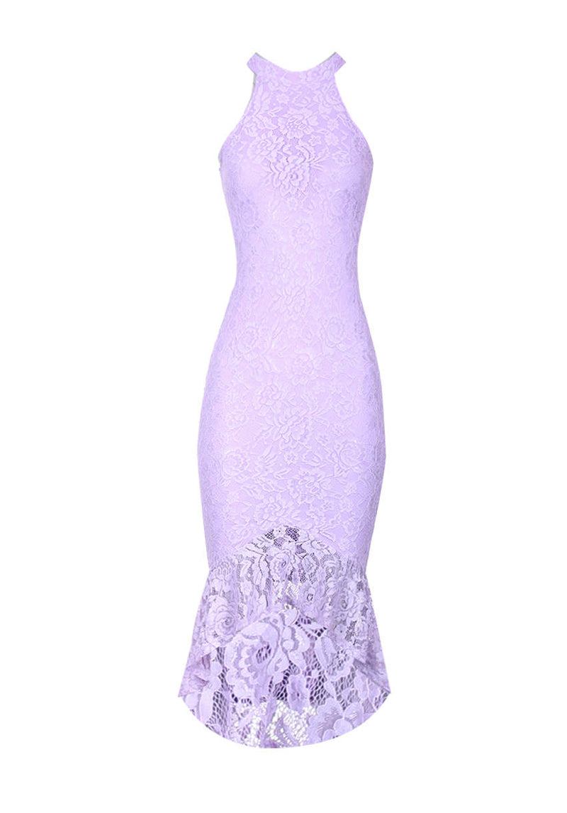 Lilac Lace Choker Neck Fishtail Hem Bodycon Dress AX Paris Lilac Lace Choker Neck Fishtail Hem Bodycon Dress AX Paris