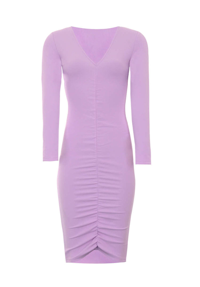 Lilac Ruched Sleeved Dress