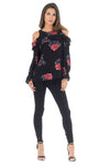 Long Sleeve Black Cold Shoulder Floral Top