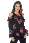 Long Sleeve Black Cold Shoulder Floral Top