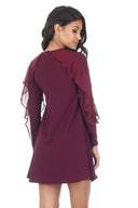 Plum Long Sleeve Frill Detail Swing Dress