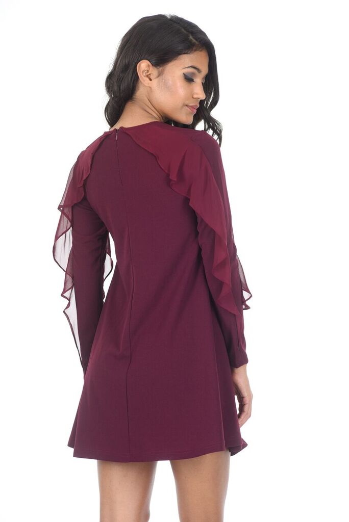 Plum Long Sleeve Frill Detail Swing Dress AX Paris