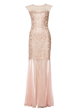 Blush Sequin Bodice Chiffon Maxi Dress