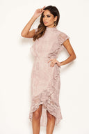 Mushroom Lace Fish Tail Frill Sleeve Midi Dress