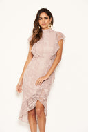 Mushroom Lace Fish Tail Frill Sleeve Midi Dress