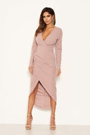 Mushroom Wrap Bodycon Ruched Dress