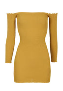 Mustard Bardot Ruffle Detail Knit Dress