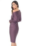 Mauve Relaxed Shoulder Wrapped Midi Dress