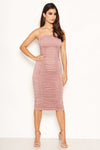 Mink Ruched Strappy Bodycon Midi Dress