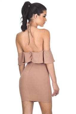 Mink Halterneck Frill Bodycon Dress